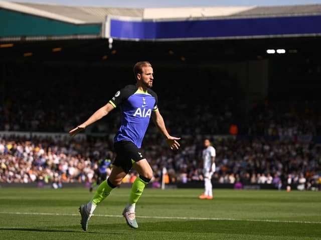 PRAISE: For Leeds United's efforts from Harry Kane, pictured celebrating his second-minute opener at Elland Road. Photo by OLI SCARFF/AFP via Getty Images.