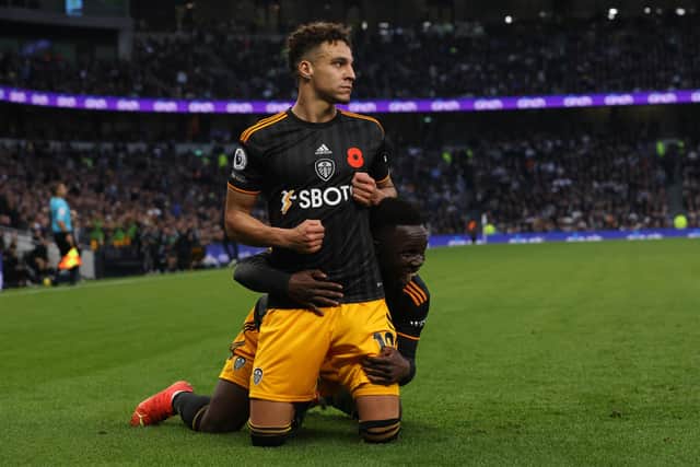 SIDE BEFORE SELF: For Leeds United's record signing Rodrigo, above, pictured after putting the Whites 2-1 up at Saturday's Premier League hosts Tottenham Hotspur and on his way to a brace only to see his team fall to a 4-3 defeat. Photo by Paul Harding/Getty Images.