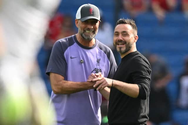 Roberto De Zerbi has been linked with the soon-to-be vacant Liverpool manager position, as Jurgen Klopp set to leave the club. (Photo by GLYN KIRK/AFP via Getty Images)