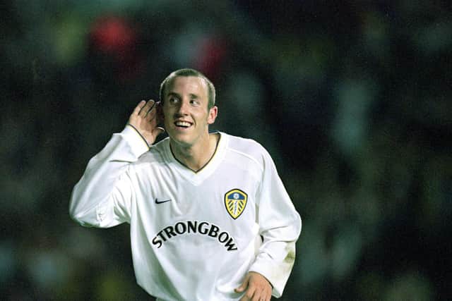 Lee Bowyer cups his ear at Elland Road. Leeds would beat Besiktas 6-0 in this fixture. (Picture Credit: Phil Cole /Allsport)