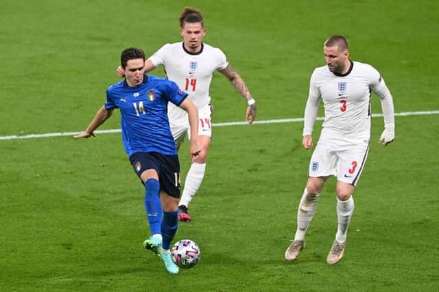 DOUBTS: Fitness and form mean Kalvin Phillips (centre) and Luke Shaw (right) are not the World Cup certainties they seemed a few months ago