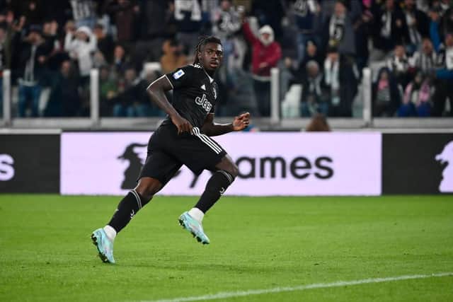 Moise Kean of Juventus FC celebrates a goal during the Serie A match between Juventus and SS Lazio on November 13, 2022 in Turin, Italy. (Photo by Stefano Guidi/Getty Images)
