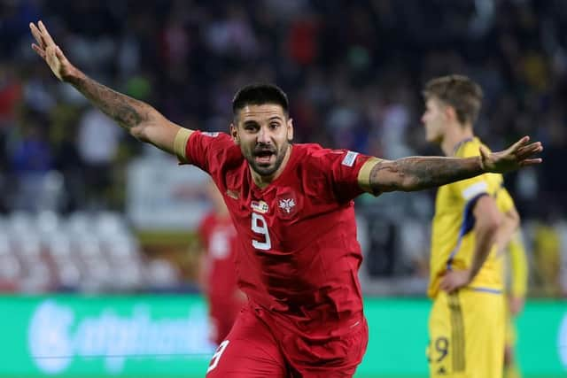 Aleksandar Mitrovic was in great form for Serbia on international duty, but was pictured wearing heavy strapping on his ankle (Photo by Srdjan Stevanovic/Getty Images)