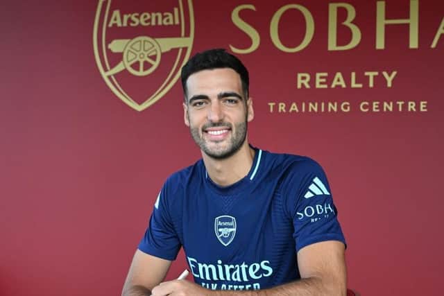 Arsenal unveiled their new signing Mikel Merino on August 27. (Photo by Stuart MacFarlane/Arsenal FC via Getty Images)