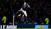Scott McTominay celebrates making it 1-0 to Scotland during the European Championships qualifier against Spain. Picture: SNS
