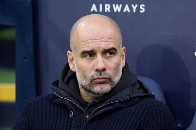 Pep Guardiola, manager of Manchester City, has apologised to former Rangers manager Steven Gerrard for comments made relating to his slip against Chelsea while playing for Liverpool in 2014. (Photo by Clive Brunskill/Getty Images)