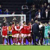 LONDON, ENGLAND - JANUARY 15: Aaron Ramsdale of Arsenal reacts after the team's victory during the Premier League match between Tottenham Hotspur and Arsenal FC at Tottenham Hotspur Stadium on January 15, 2023 in London, England. (Photo by Clive Rose/Getty Images)