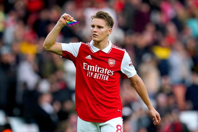 Arsenal's Martin Odegaard celebrates at the end of the Premier League victory over Nottingham Forest (Picture: PA)