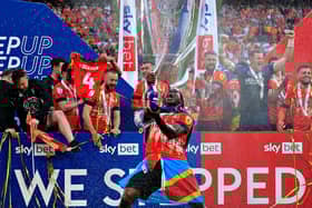 Pelly-Ruddock Mpanzu celebrates Luton reaching the Premier League