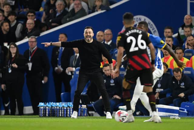 Roberto De Zerbi said Brighton played with ‘incredible courage and quality’ during their draw against champions Manchester City to seal a place in next season’s Europa League. (Photo by Mike Hewitt/Getty Images)
