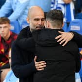 Pep Guardiola was highly complimentary  of Roberto De Zerbi's Brighton after the 1-1 draw at the Amex. (Photo by Mike Hewitt/Getty Images)