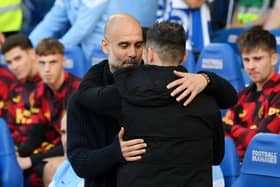 Pep Guardiola was highly complimentary  of Roberto De Zerbi's Brighton after the 1-1 draw at the Amex. (Photo by Mike Hewitt/Getty Images)