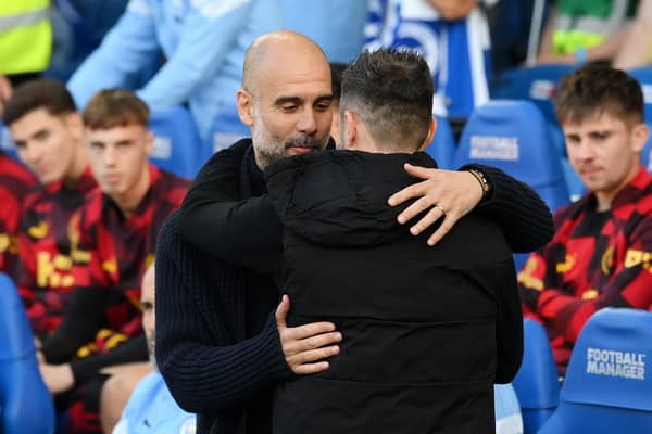 Pep Guardiola was highly complimentary  of Roberto De Zerbi's Brighton after the 1-1 draw at the Amex. (Photo by Mike Hewitt/Getty Images)