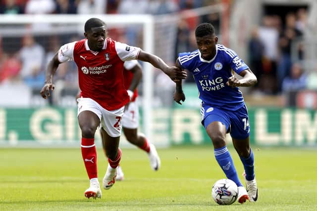 CONCERN: Rotherham United's Christ Tiehi (left) is doubtful for Tuesday's Carabao Cup test at Stoke City after suffering cramp against Leicester City at the AESSEAL New York Stadium on Saturday. Picture: Nigel French/PA