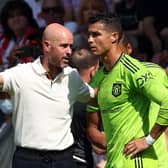 Cristiano Ronaldo and Manchester United manager Erik Ten Hag (Photo by ADRIAN DENNIS/AFP via Getty Images)