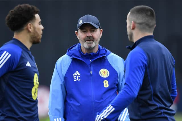 Head coach Steve Clarke during a Scotland training session at Lesser Hampden ahead of the match against Cyprus. (Photo by Ross MacDonald / SNS Group)
